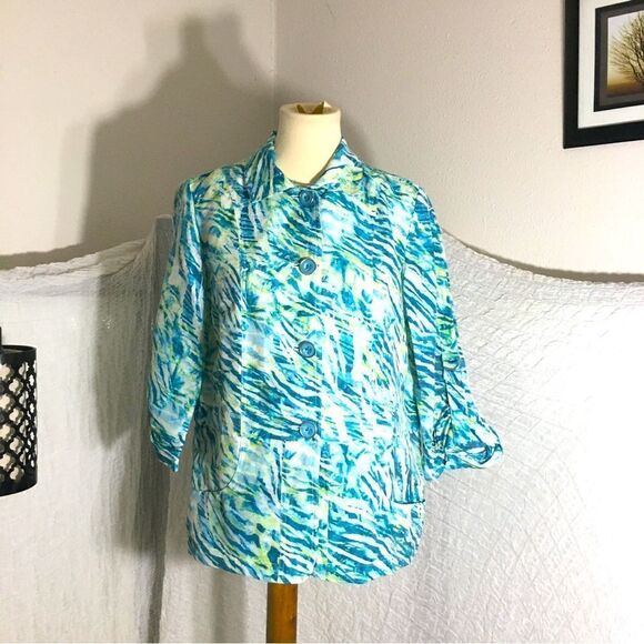 Chico's Aqua Print Size M (1) - Picture 1 of 12
